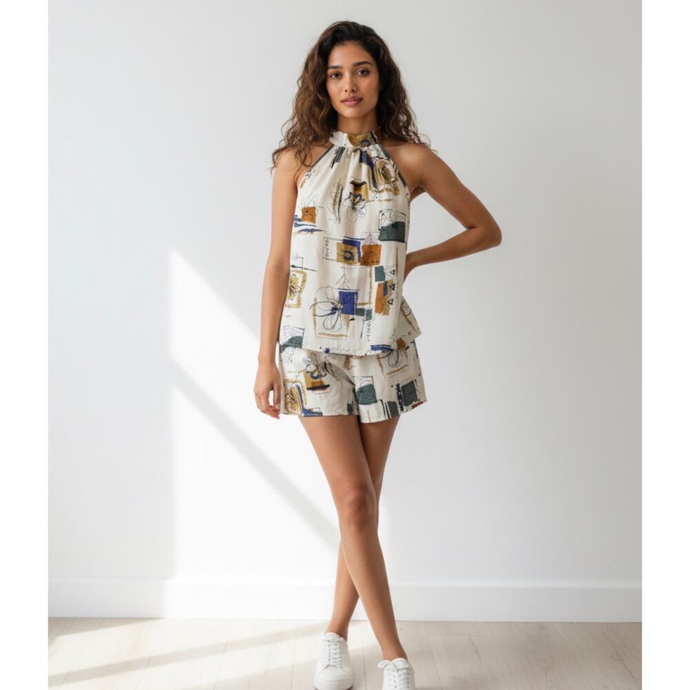 Shein Geometric Halter Top and Shorts Set Size 4